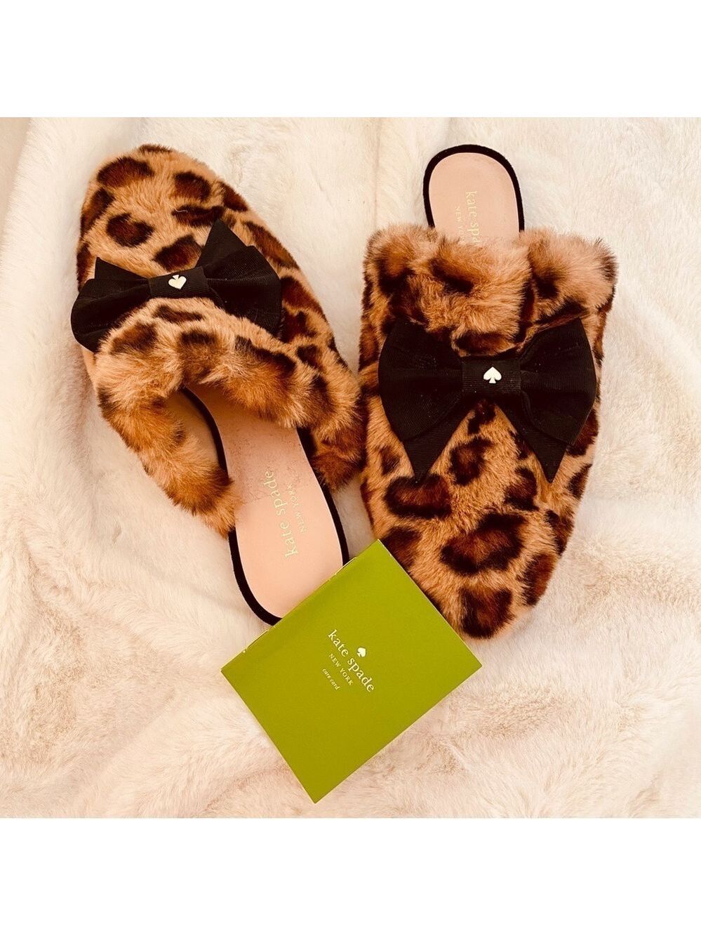 Kate Spade Leopard Faux Fur Slippers Animal Print Mob Wife - Picture 9 of 11